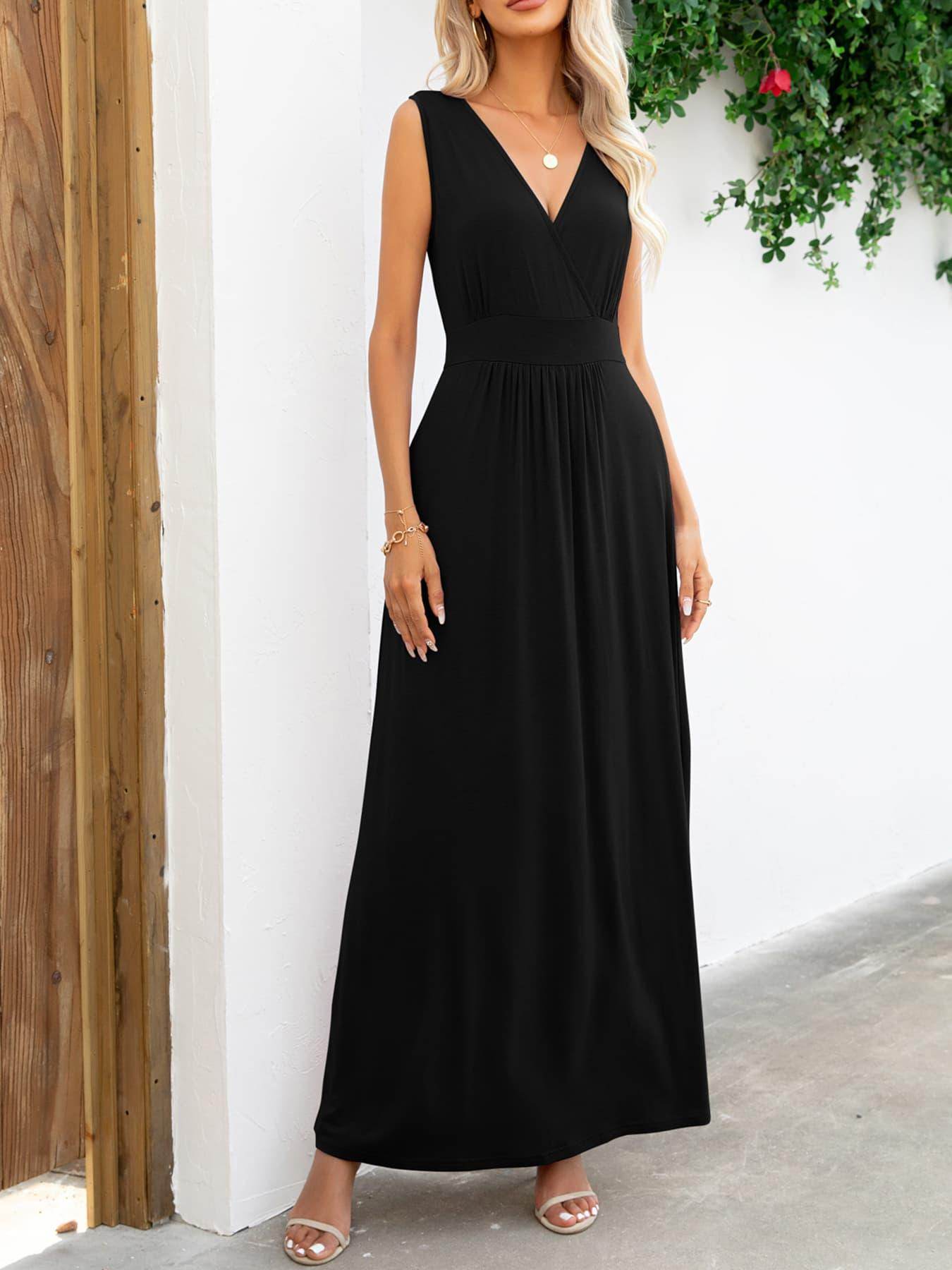 Surplice Neck Sleeveless Maxi Dress for Women Casual Style - Selvanelle