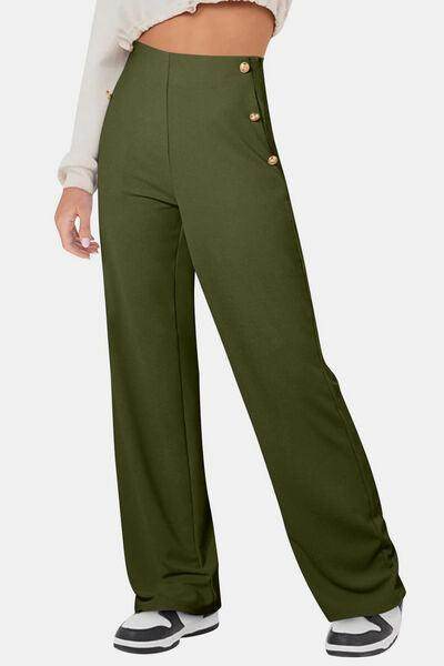 Decorative Button High Rise Pants for Stylish Comfort - Selvanelle
