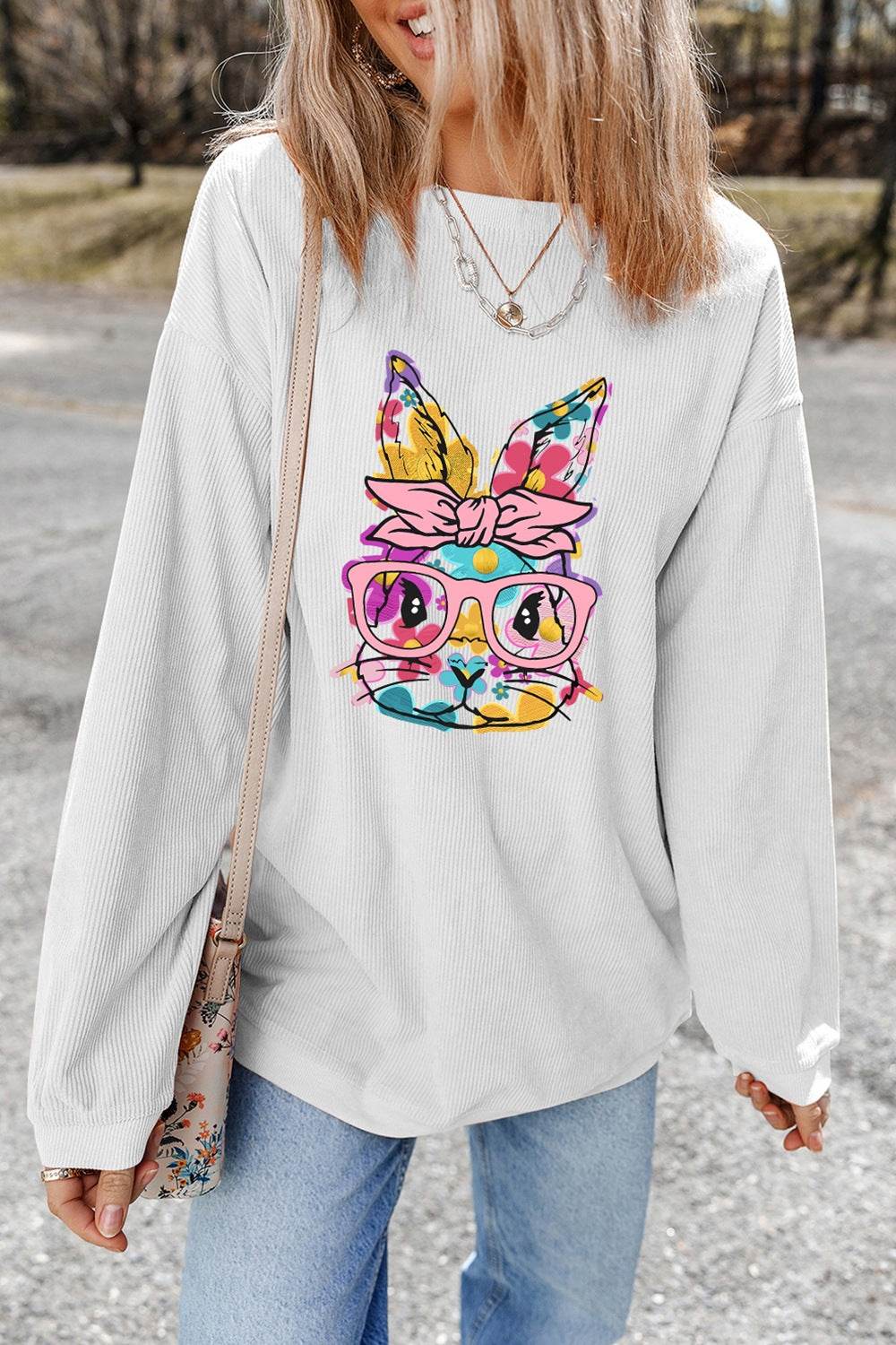 Bunny Graphic Round Neck Sweatshirt - Selvanelle