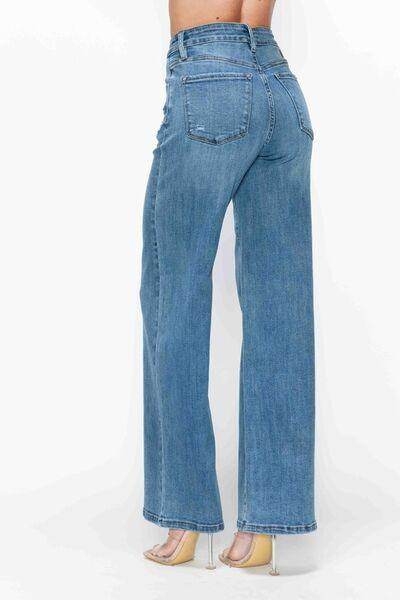 Bytos Full Size High Rise Wide Leg Jeans With Pockets - Selvanelle