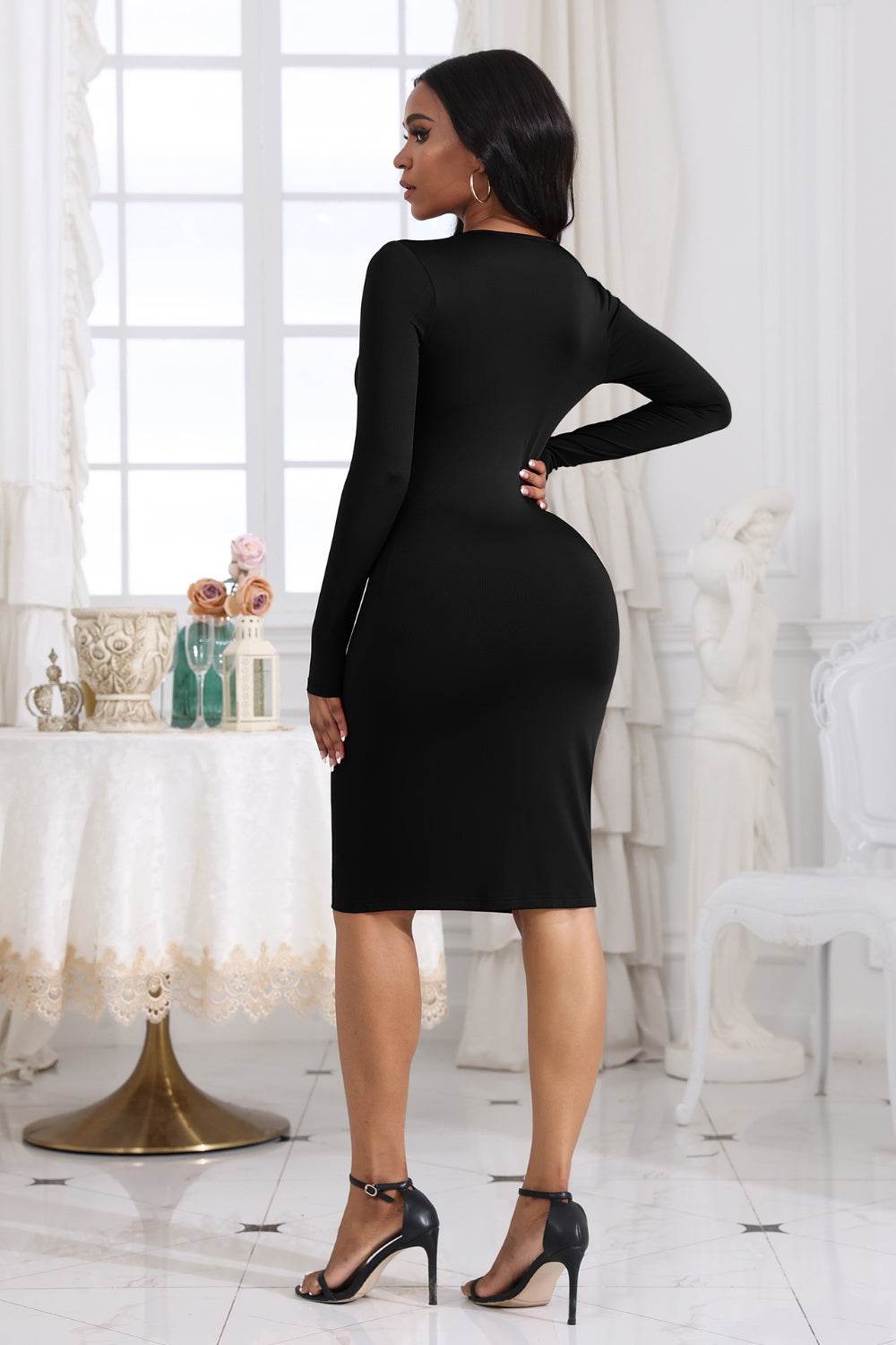Cutout Twisted Long Sleeve Dress - Selvanelle