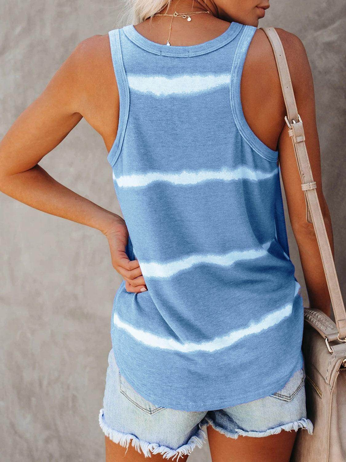 Full Size Tie-Dye Round Neck Tank for Women Casual Wear - Selvanelle