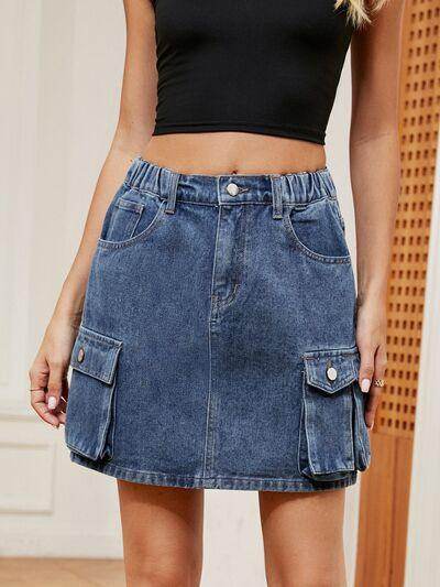 High Waist Denim Skirt for Women with Pockets and Comfort - Selvanelle