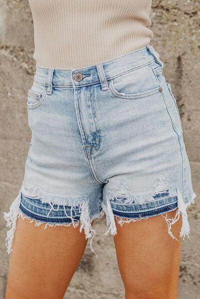 High Waist Raw Hem Denim Shorts for Women Comfortable Fit - Selvanelle