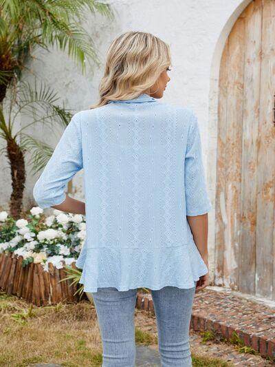 Eyelet Open Front Three-Quarter Sleeve Top for Women - Selvanelle