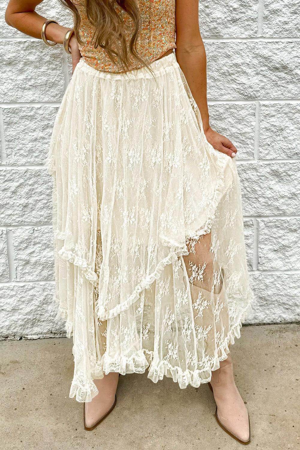 Lace Tiered Midi Skirt for Elegant Summer Outfits - Selvanelle