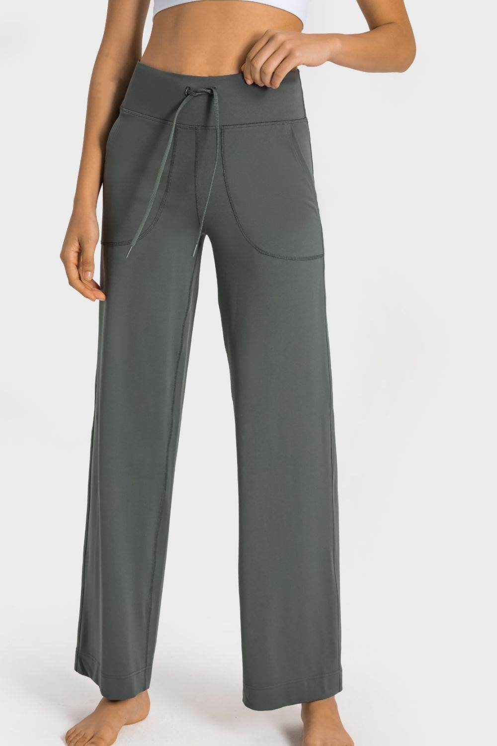 Millennia Drawstring Waist Wide Leg Sports Pants with Pockets - Selvanelle