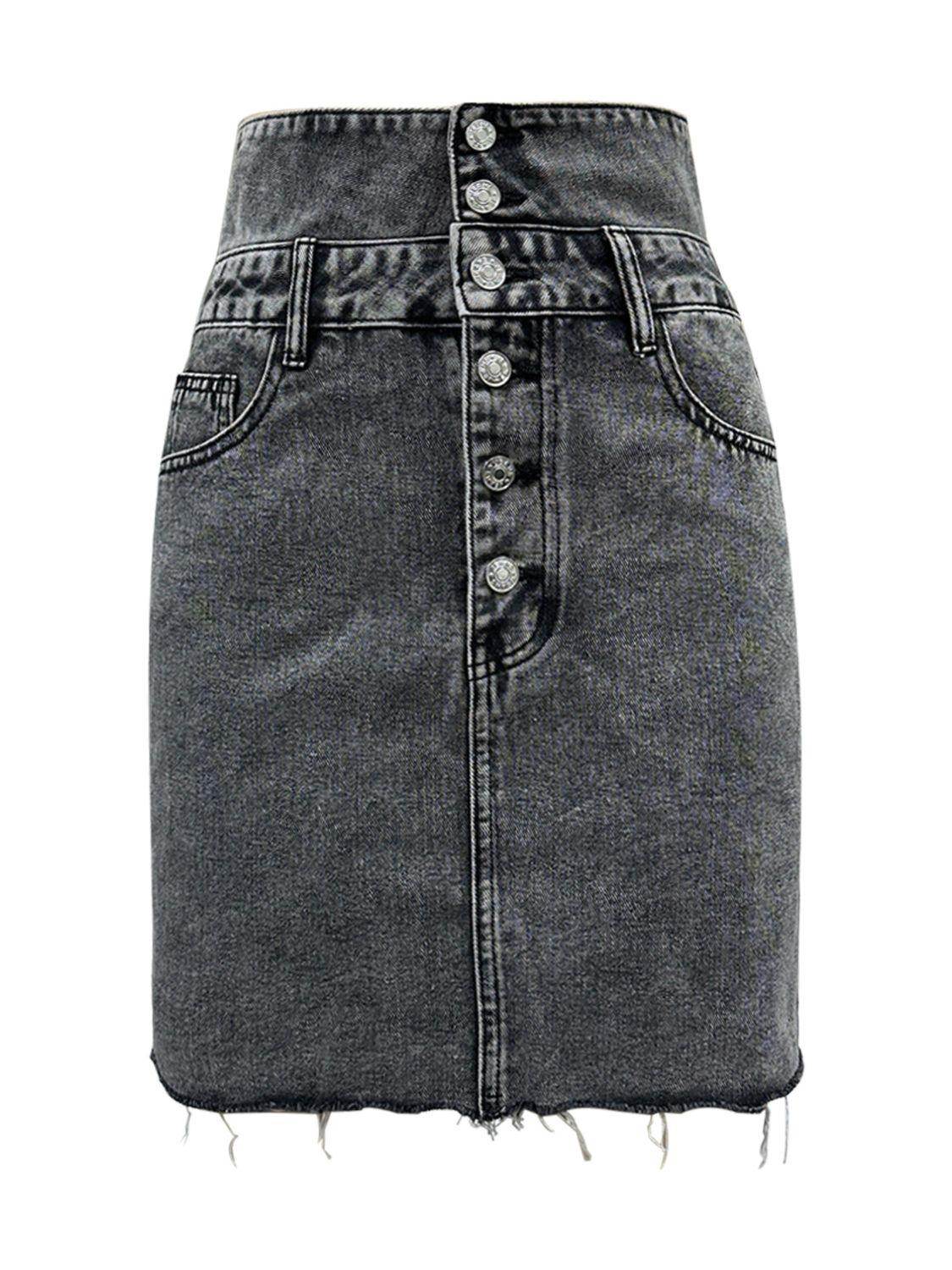 Raw Hem High Waist Denim Skirt for Trendy Casual Style - Selvanelle