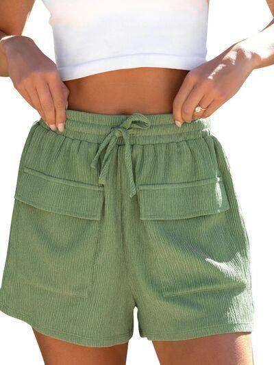 Drawstring High Waist Shorts with Pockets for Women - Selvanelle