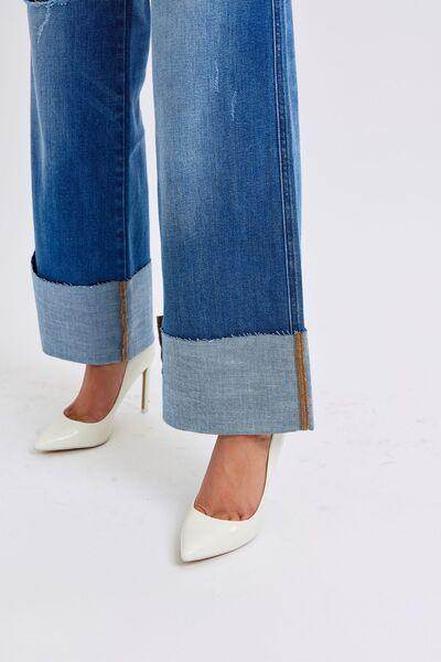 Judy Blue Full Size Distressed High Waist Wide Leg Jeans - Selvanelle