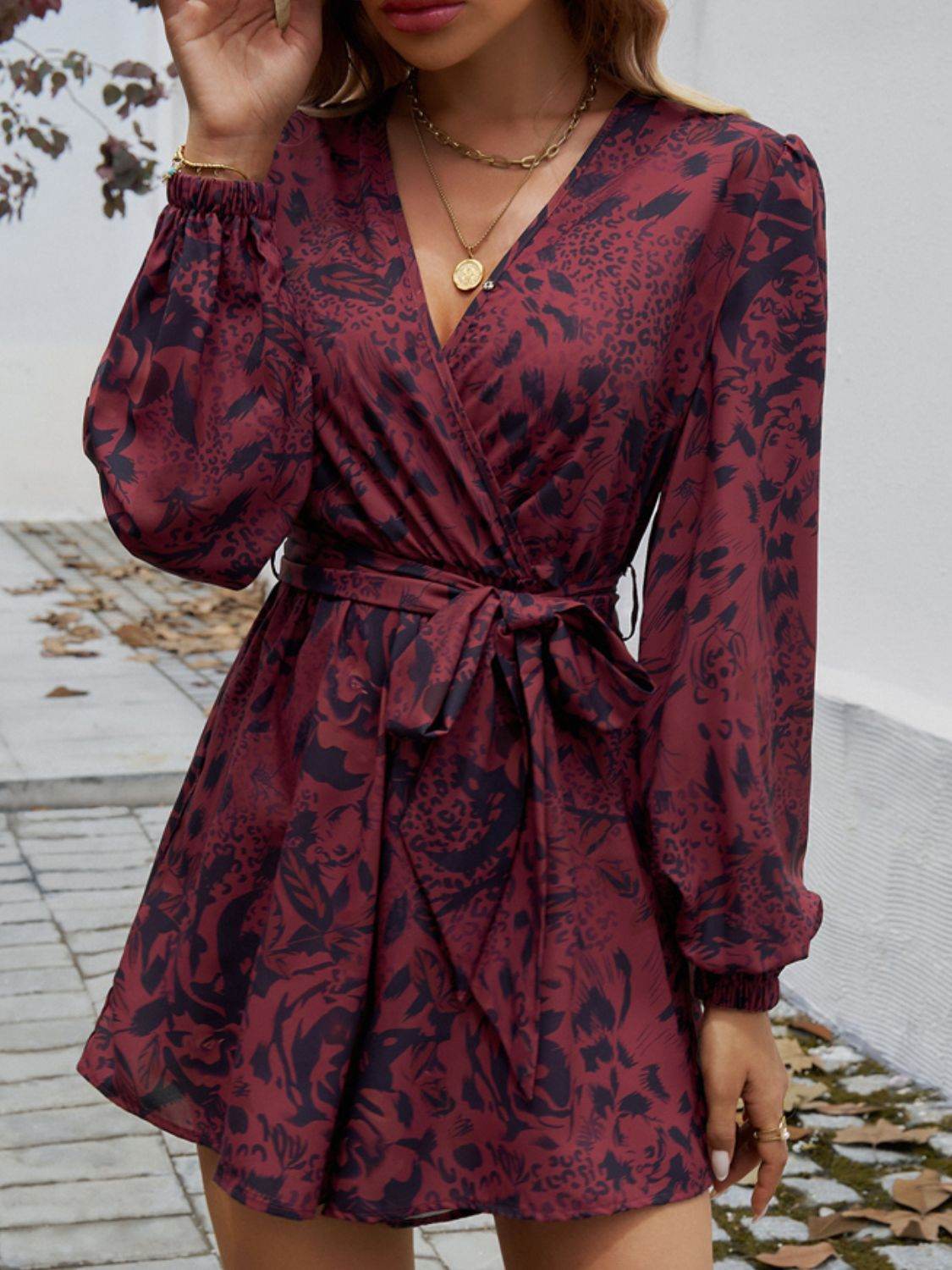 Devine Tied Surplice Long Sleeve Romper - Selvanelle