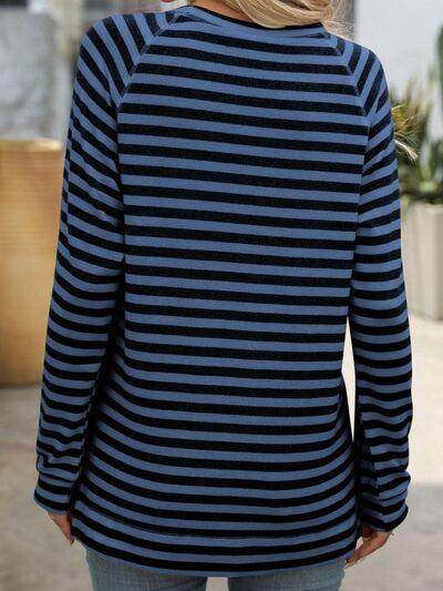 Mandy Striped Round Neck Long Sleeve T-Shirt for Women - Selvanelle
