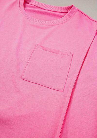 Exposed Seam Side Slit Round Neck Top for Women - Selvanelle