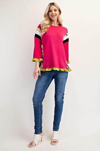 Celeste Full Size Ruffle Sleeve Color Block Top Plus Size - Selvanelle
