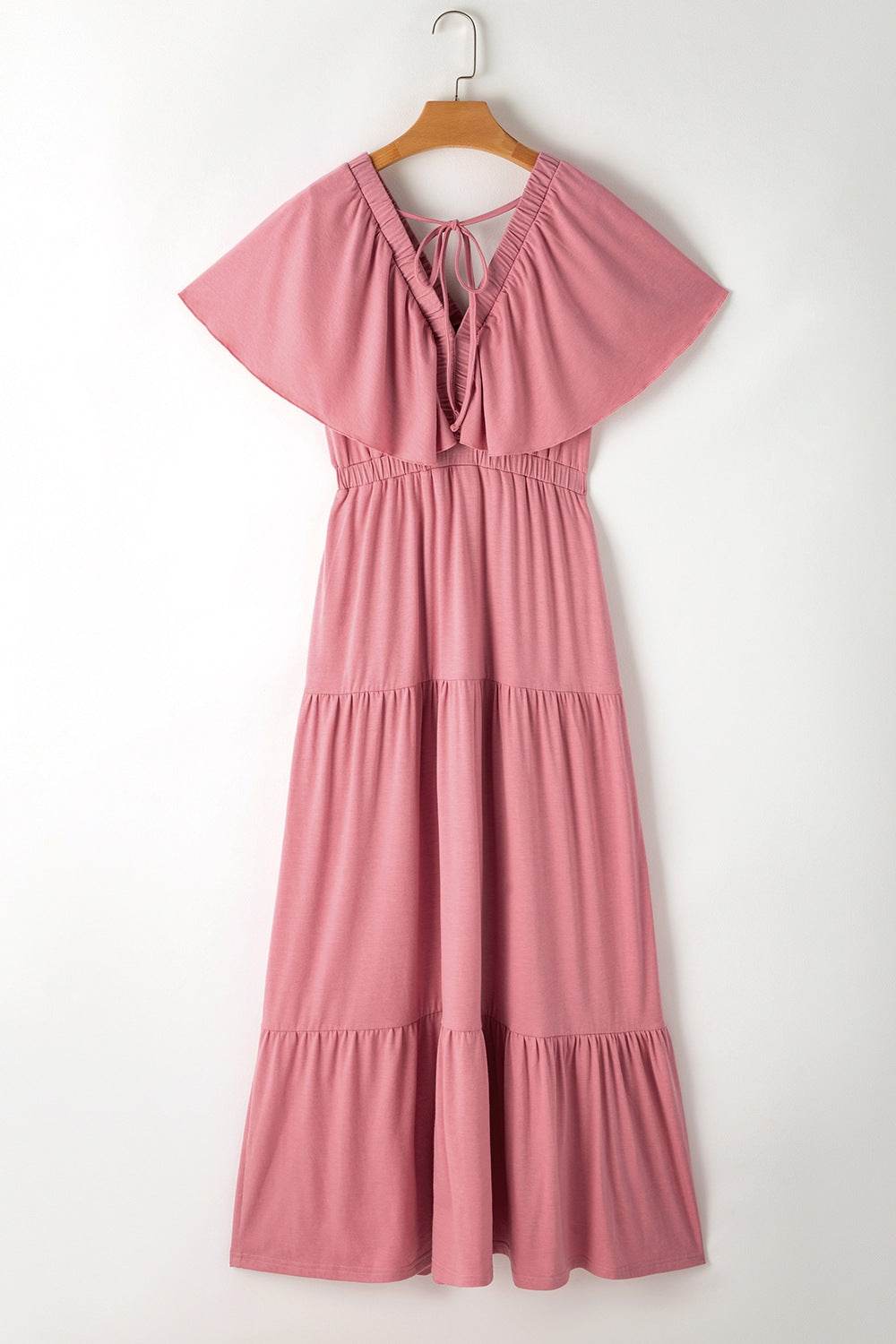 Ruffled V Neck Flutter Sleeve Maxi Dress - Selvanelle