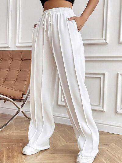 Drawstring Elastic Waist Pants with Pockets for Women - Selvanelle