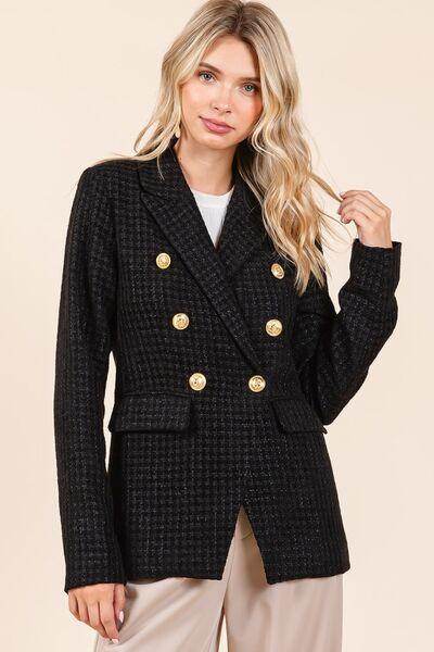 Mittoshop Plaid Texture Double-Breasted Long Sleeve Blazer - Selvanelle