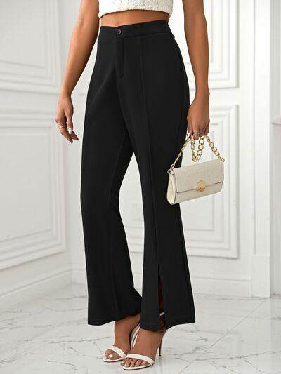 Slit Flare Pants with Pockets for Stylish Comfort - Selvanelle