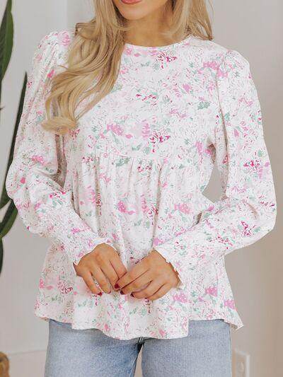 Printed Round Neck Long Sleeve Blouse for Women Fashion - Selvanelle