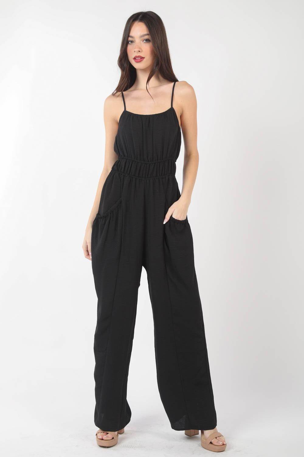 Very J Pintuck Detail Woven Sleeveless Jumpsuit Chic - Selvanelle