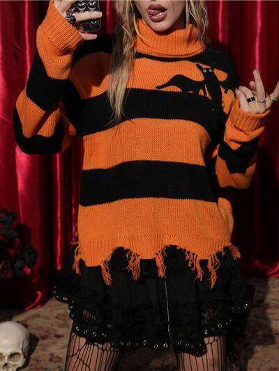 Raw Hem Contrast Turtleneck Long Sleeve Sweater for Women - Selvanelle