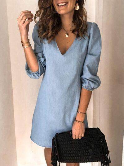 Full Size V-Neck Half Sleeve Dress for Everyday Wear - Selvanelle