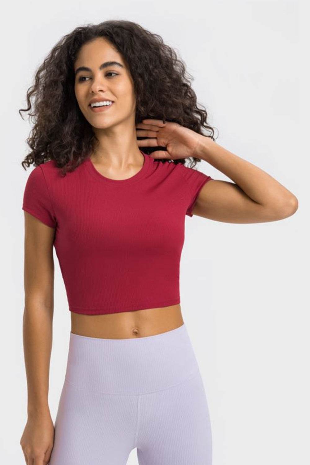 Millennia Round Neck Short Sleeve Cropped Sports T-Shirt - Selvanelle