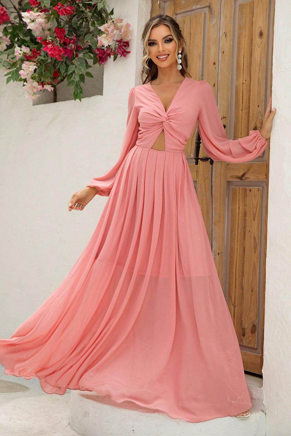 Twist Front Cutout Long Sleeve Dress for Elegant Style - Selvanelle