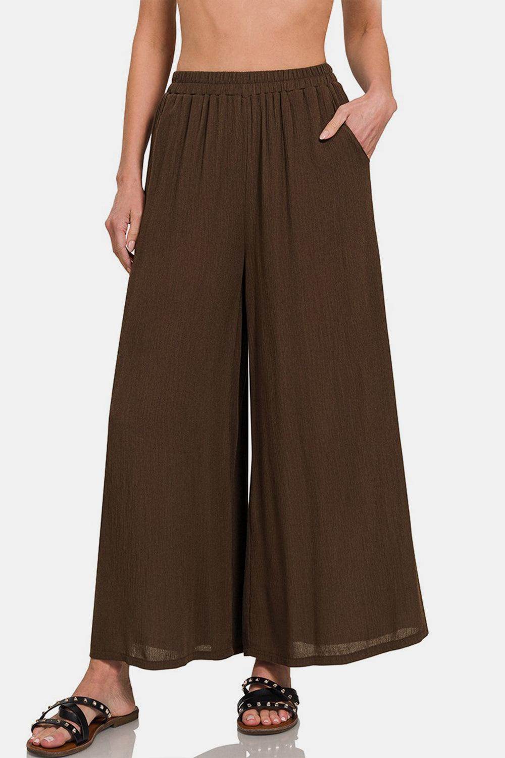 Zenana Woven Wide Leg Pants With Pockets for Women - Selvanelle