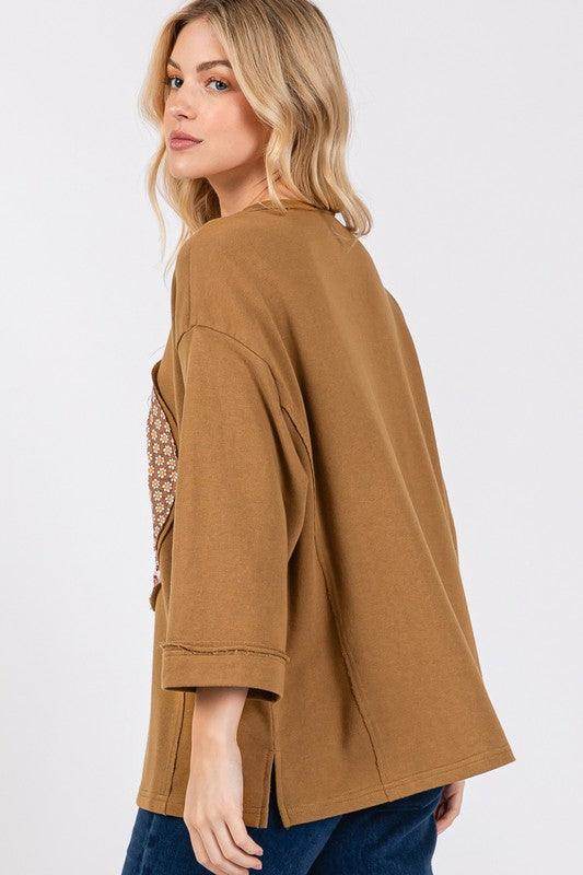 SAGE + FIG Floral Peace Patch Round Neck Top for Women - Selvanelle