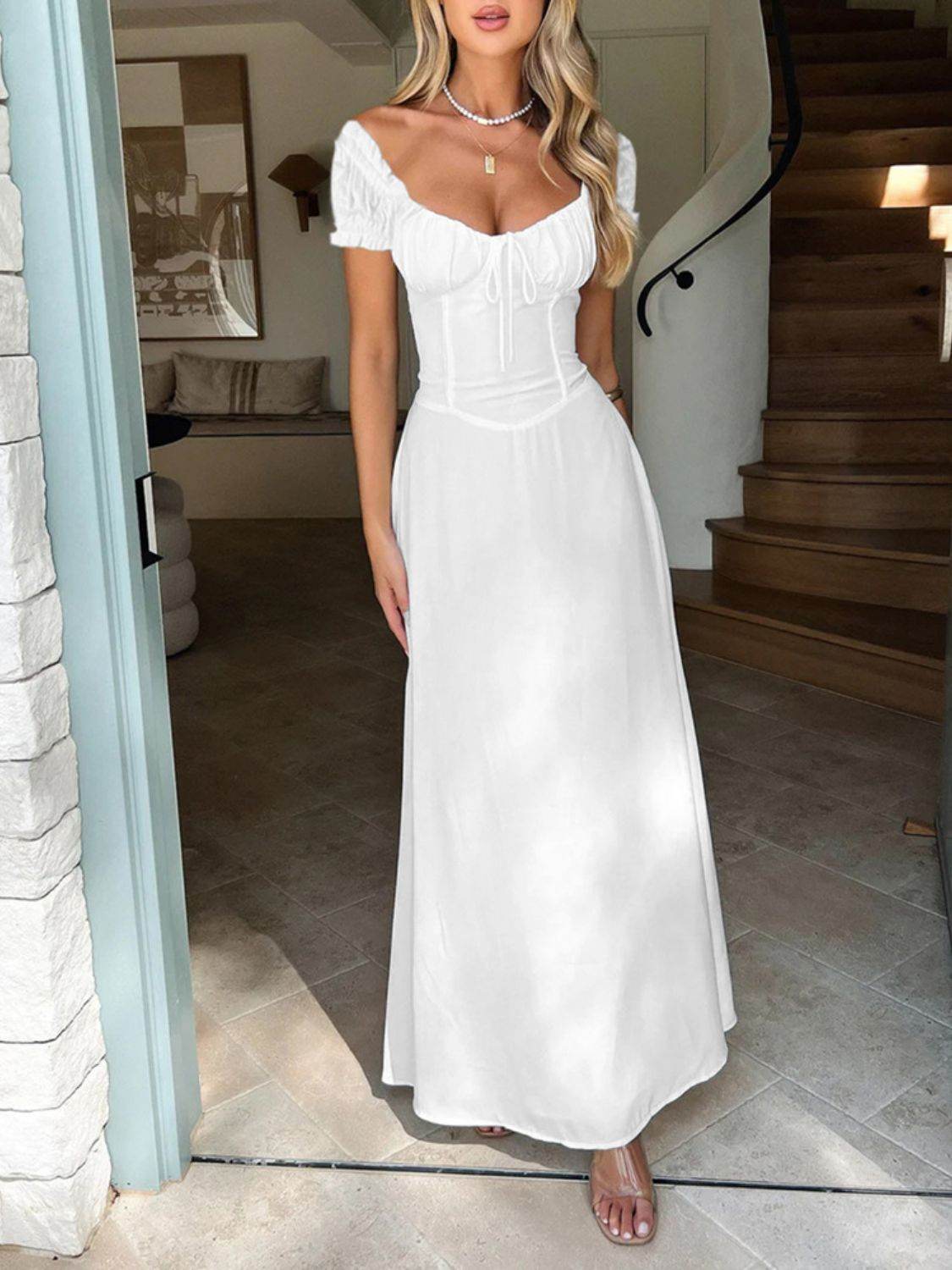 Devine Sweetheart Neck Short Sleeve Maxi Dress - Selvanelle