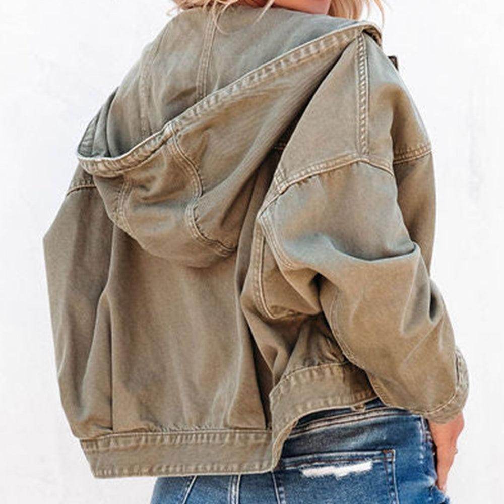 Hooded Dropped Shoulder Denim Jacket for Women Casual Wear - Selvanelle