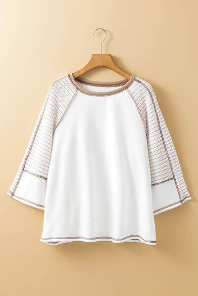 Striped Round Neck Raglan Sleeve Top for Casual Style - Selvanelle
