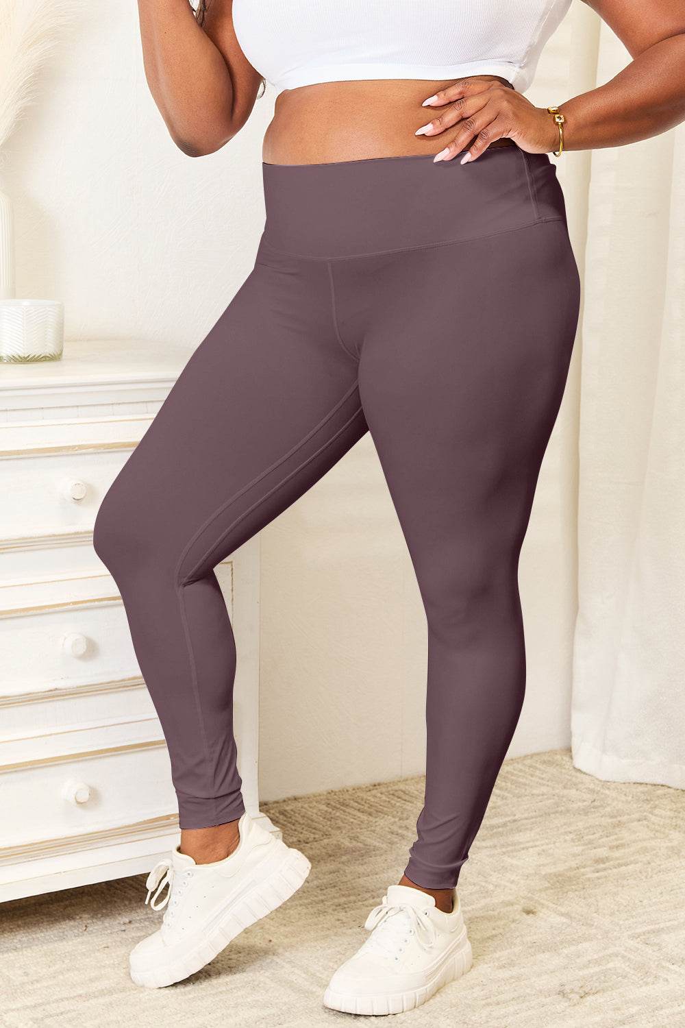 Double Take Wide Waistband Sports Leggings for Women - Selvanelle