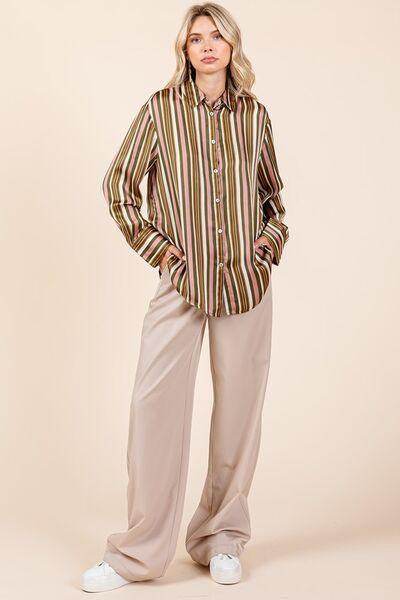 Mittoshop Striped Button Down Satin Shirt in Multicolor - Selvanelle