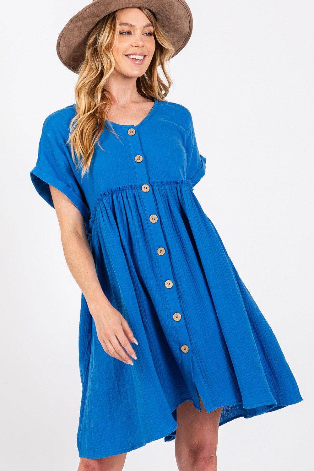 SAGE + FIG Button Up Short Sleeve Dress for Women - Selvanelle