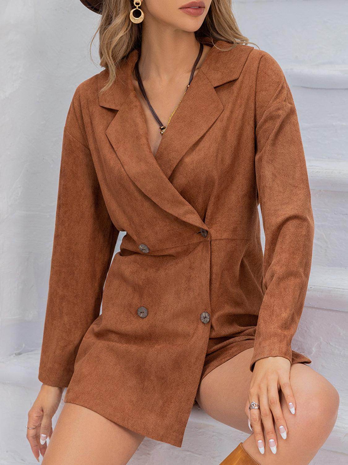 Lapel Collar Long Sleeve Romper for Stylish Comfort - Selvanelle