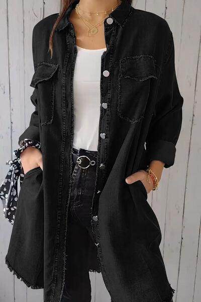 Full Size Pocketed Button Up Long Sleeve Denim Jacket Sale - Selvanelle