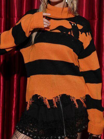 Raw Hem Contrast Turtleneck Long Sleeve Sweater for Women - Selvanelle