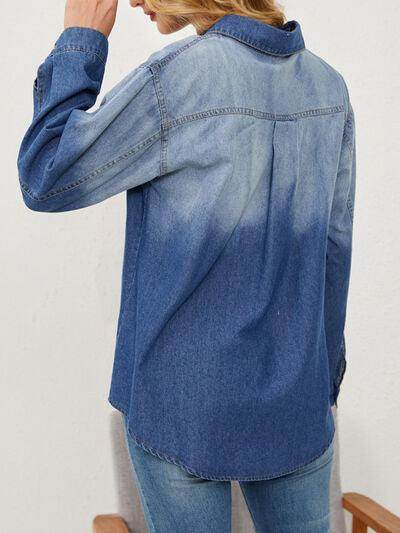 Button Up Long Sleeve Denim Jacket for Stylish Versatility - Selvanelle