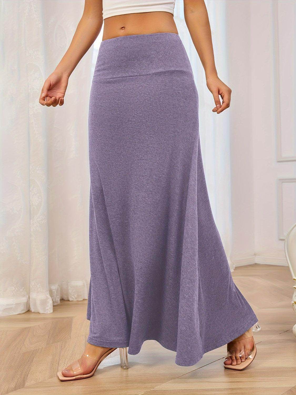 Solid Elastic Waist Maxi Skirt for Comfortable Everyday Wear - Selvanelle