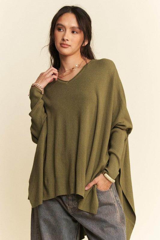 Davi & Dani High-Low Side Slit Batwing Sleeve Top Style - Selvanelle