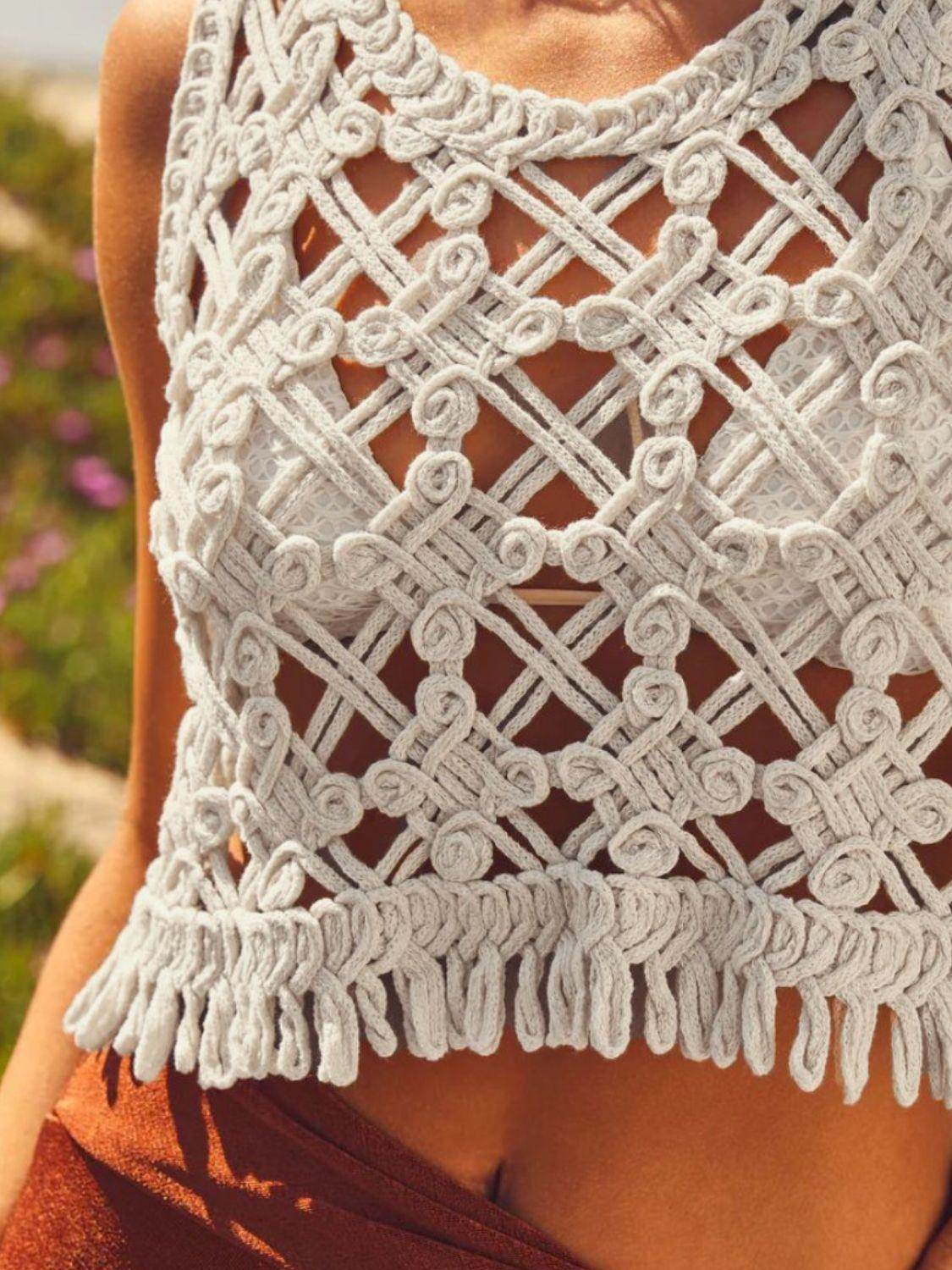 Cutout Round Neck Tank with Sheer Design for Women - Selvanelle