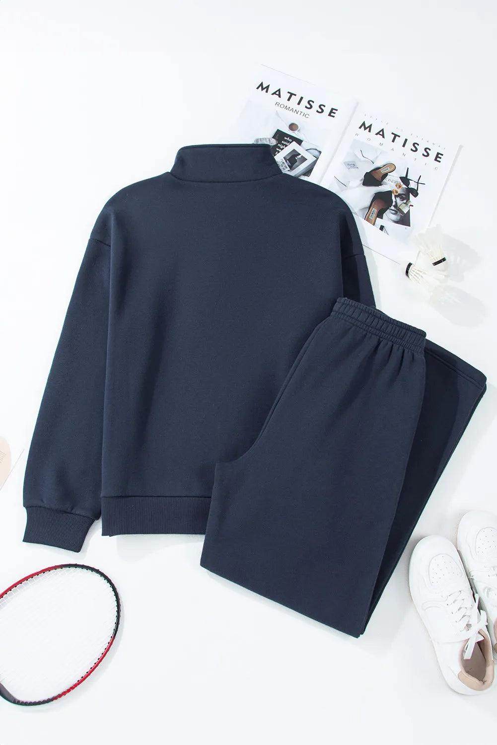 Half Snap Long Sleeve Top and Pants Active Set for Women - Selvanelle