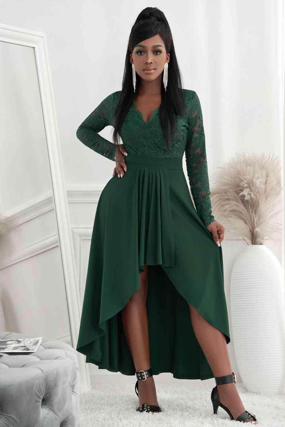 Lace High-Low V-Neck Dress for Elegant Evening Wear - Selvanelle