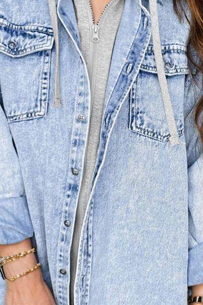 Distressed Button Up Long Sleeve Denim Jacket for Women - Selvanelle