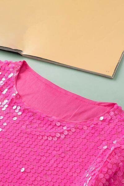 Sequin Round Neck Half Sleeve Blouse for Stylish Women - Selvanelle
