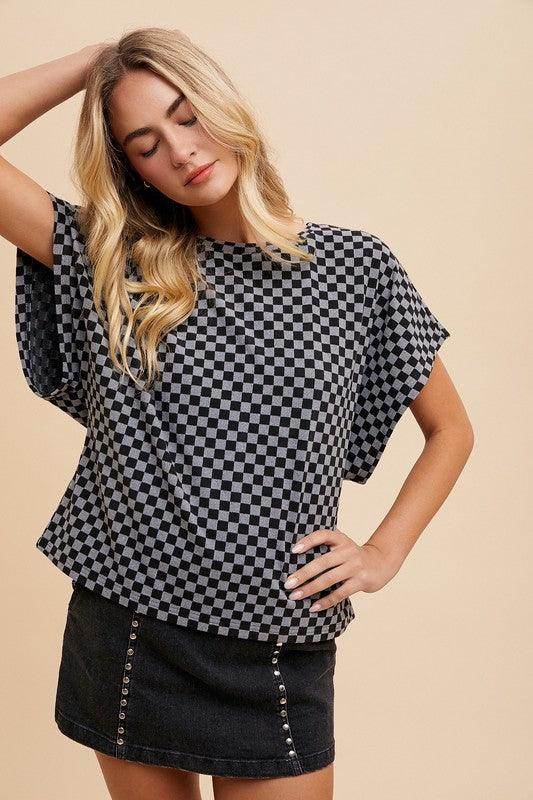Annie Wear Checkered Round Neck Short Sleeve T-Shirt for Women - Selvanelle