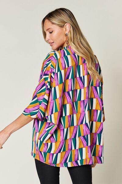Double Take Full Size Geometric Notched Dolman Sleeve Top - Selvanelle