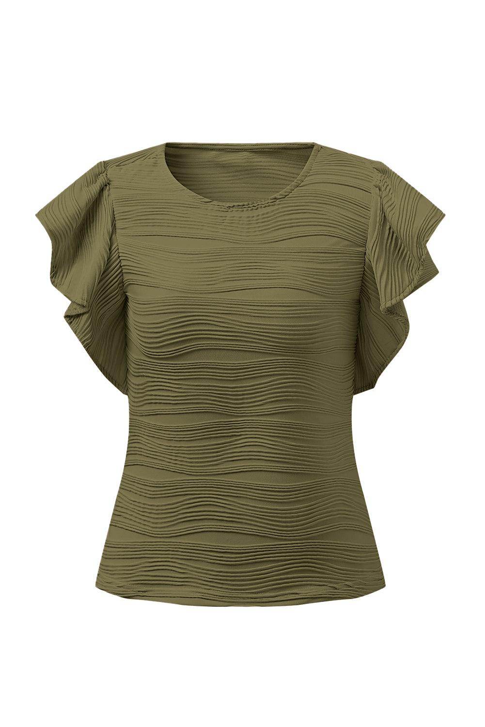 Textured Round Neck Cap Sleeve Top for Casual Style - Selvanelle